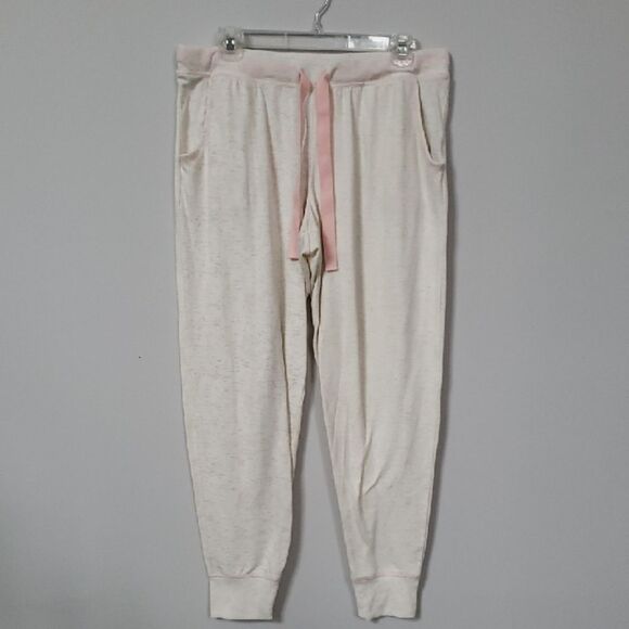Cozy Cream Joggers with Pink Tie By Jenni Intimates Womens Large - Picture 1 of 5